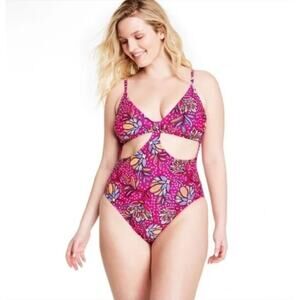 Tabitha Brown x Target Floral One Piece Cutout Swimsuit Pink Plus Size 16W